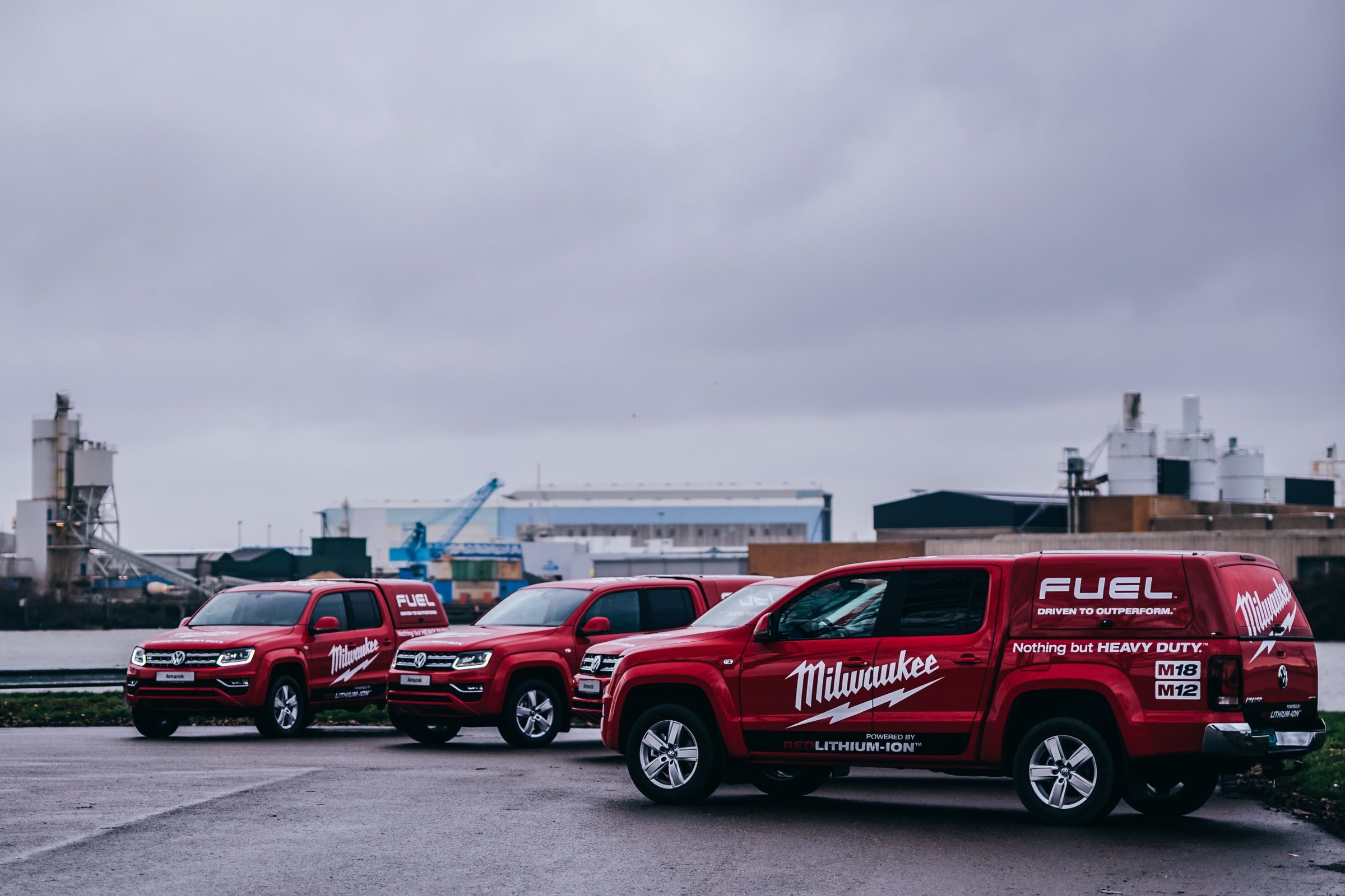 Red VW Amarok with Milwaukee branding