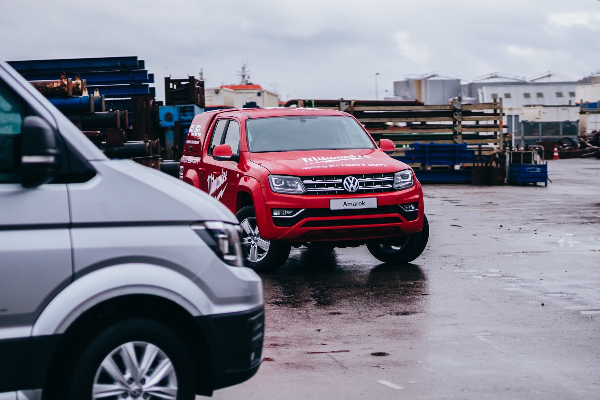 Red Milwaukee-branded VW Amarok