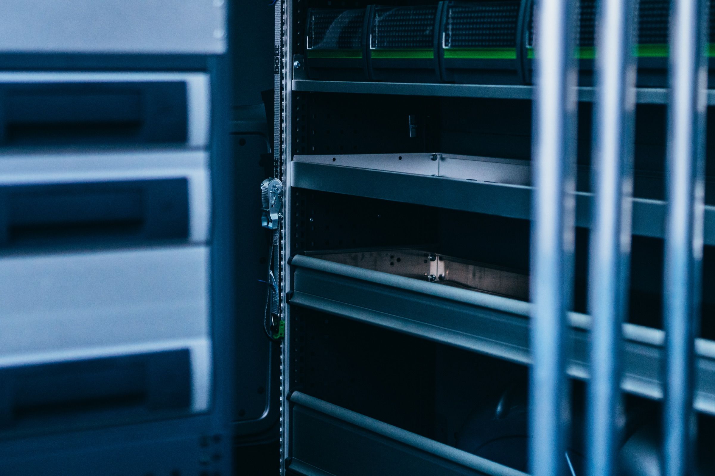 Steel shelving fitted inside a work van